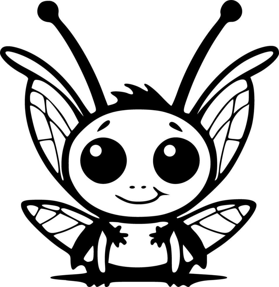 Cute grasshopper black outlines monochrome vector illustration