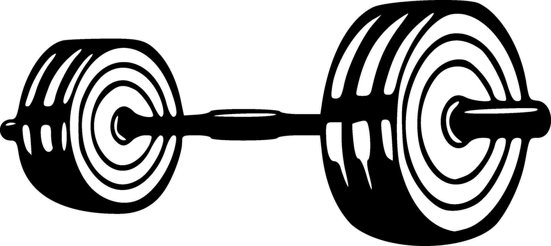 Barbell with weights gym icon black outlines vector illustration