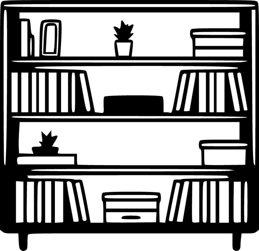 Bookshelf black outlines vector illustration