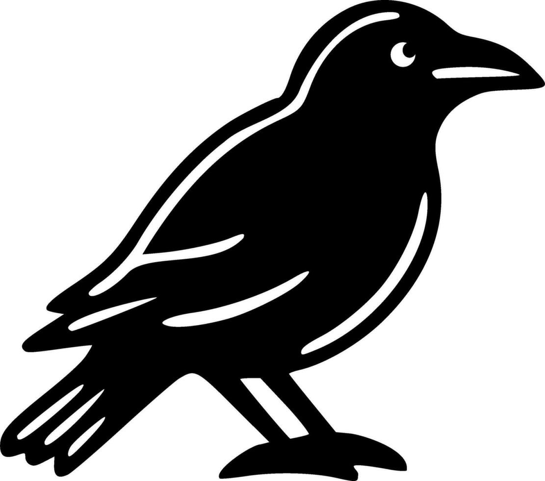 Crow black outlines monochrome vector illustration