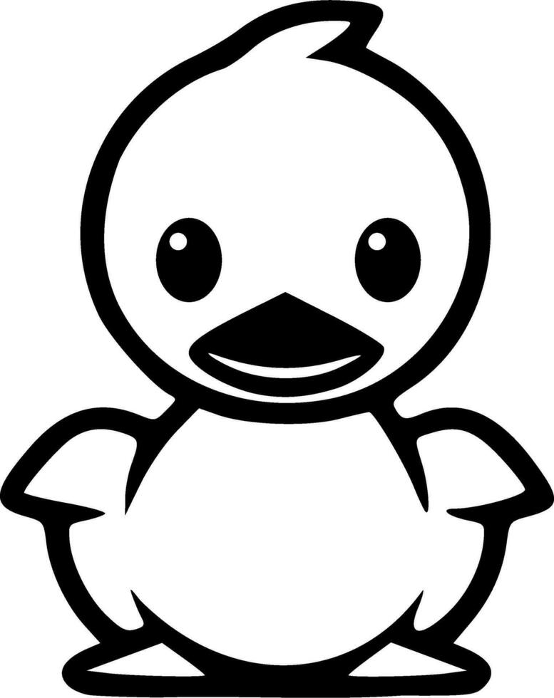 Cute sitting baby duck black outlines monochrome vector illustration