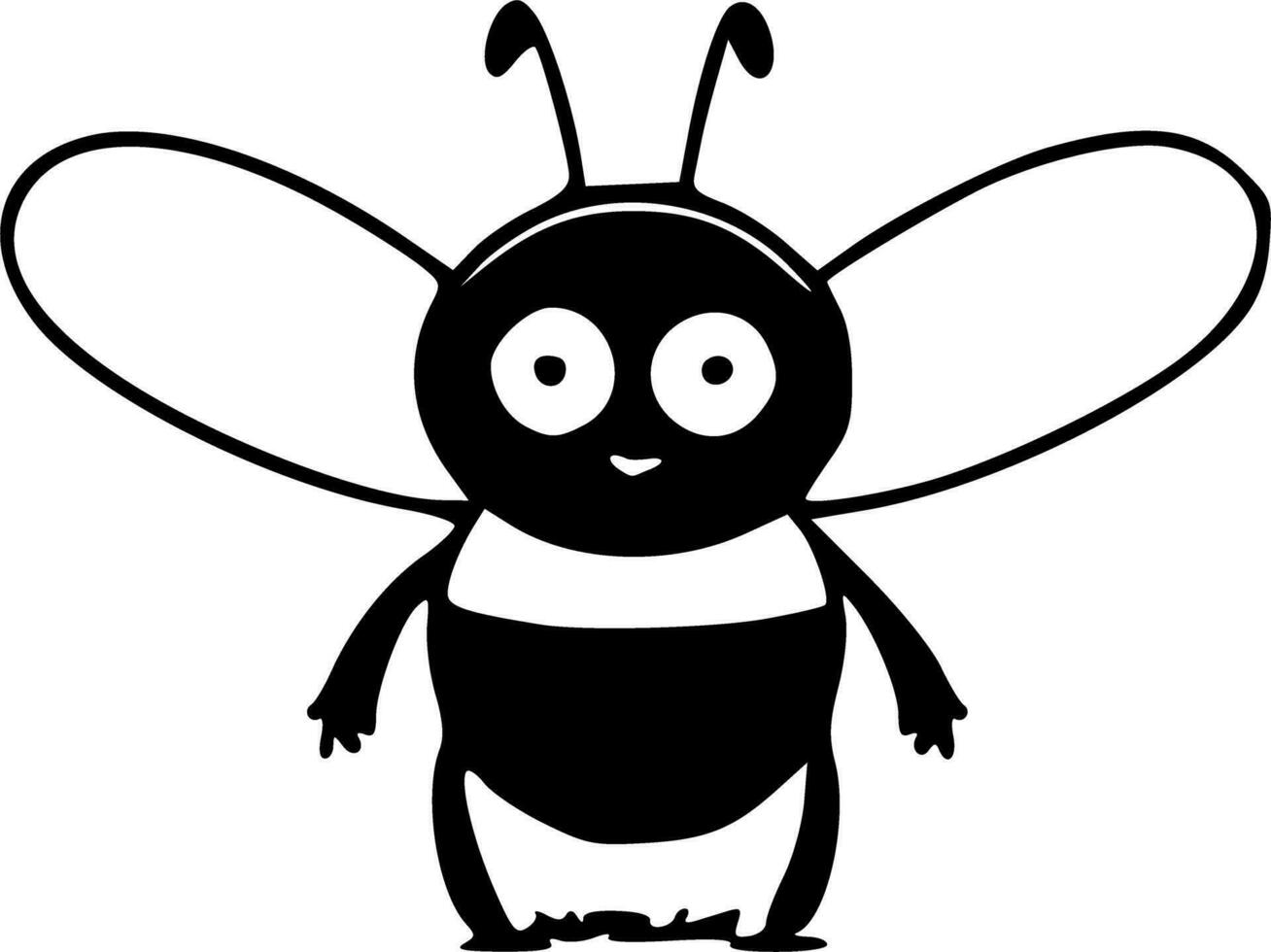 Cute fly insect black outlines monochrome vector illustration