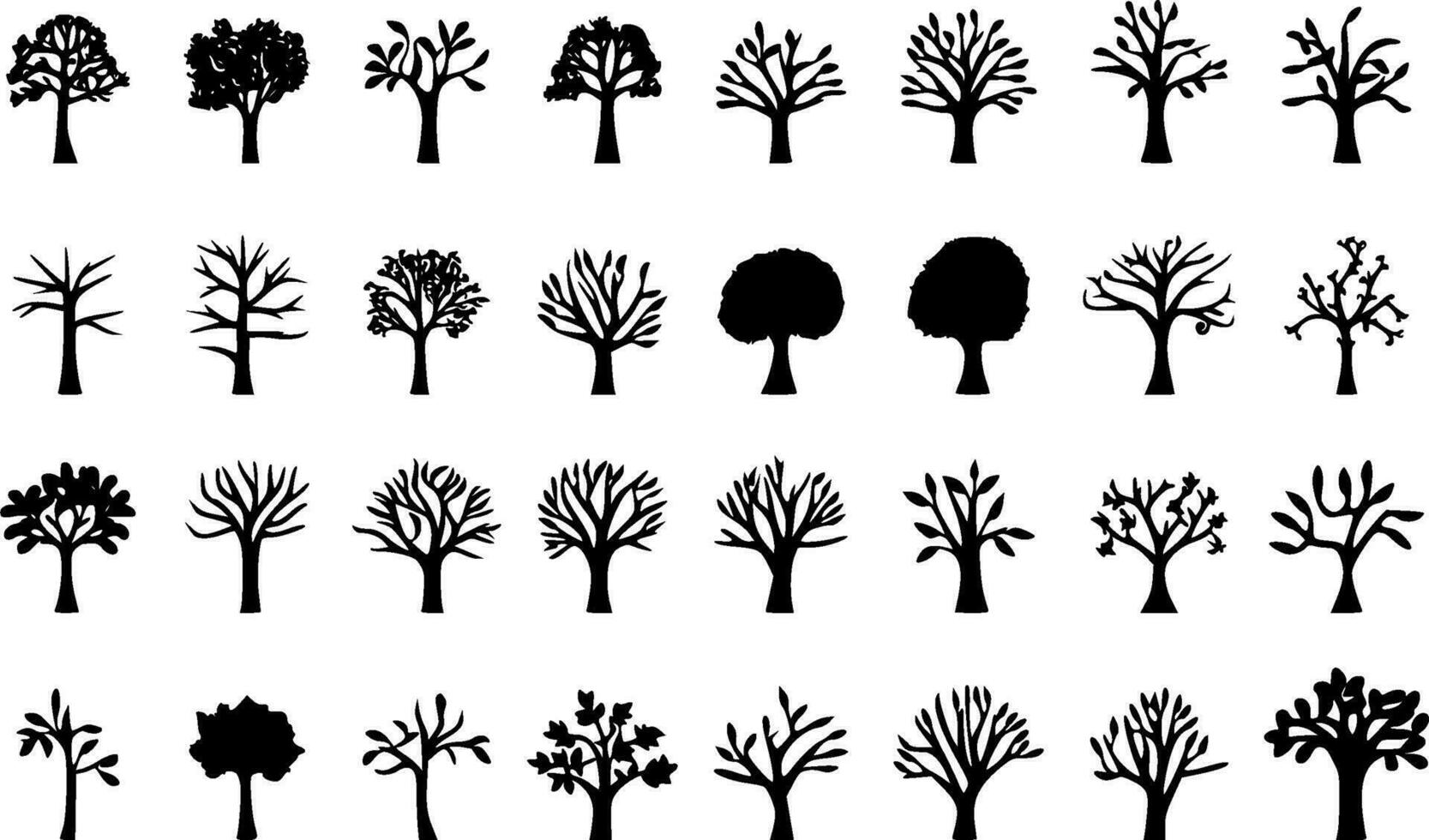 Set of tree silhouettes transparent vector illustrations