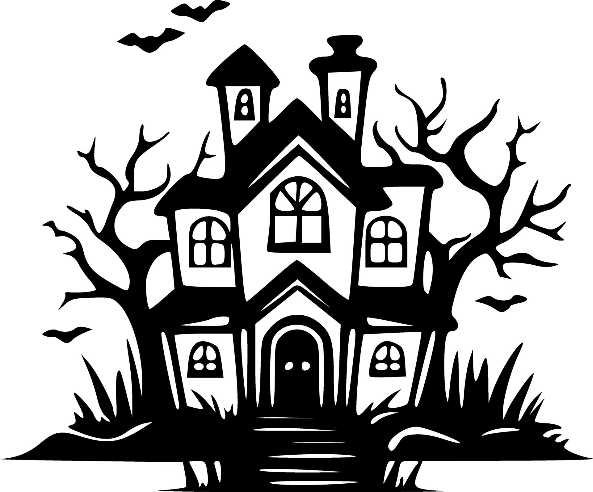 Halloween haunted house black outlines vector illustration 25257833 ...