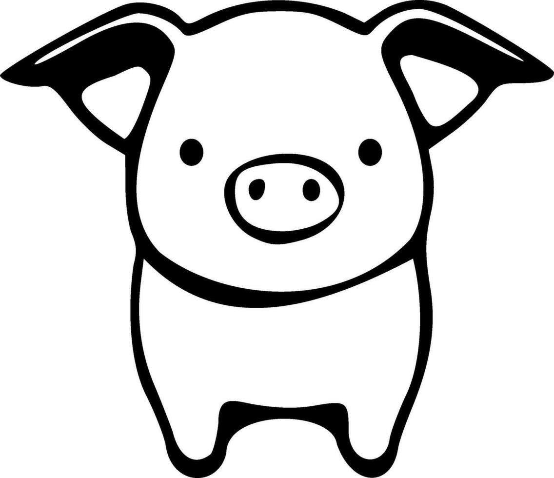 Cute standing pig black outlines monochrome vector illustration