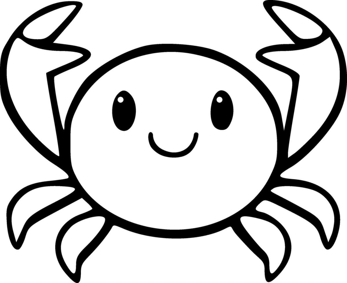 Cute doodle crab smiling black outlines vector illustration