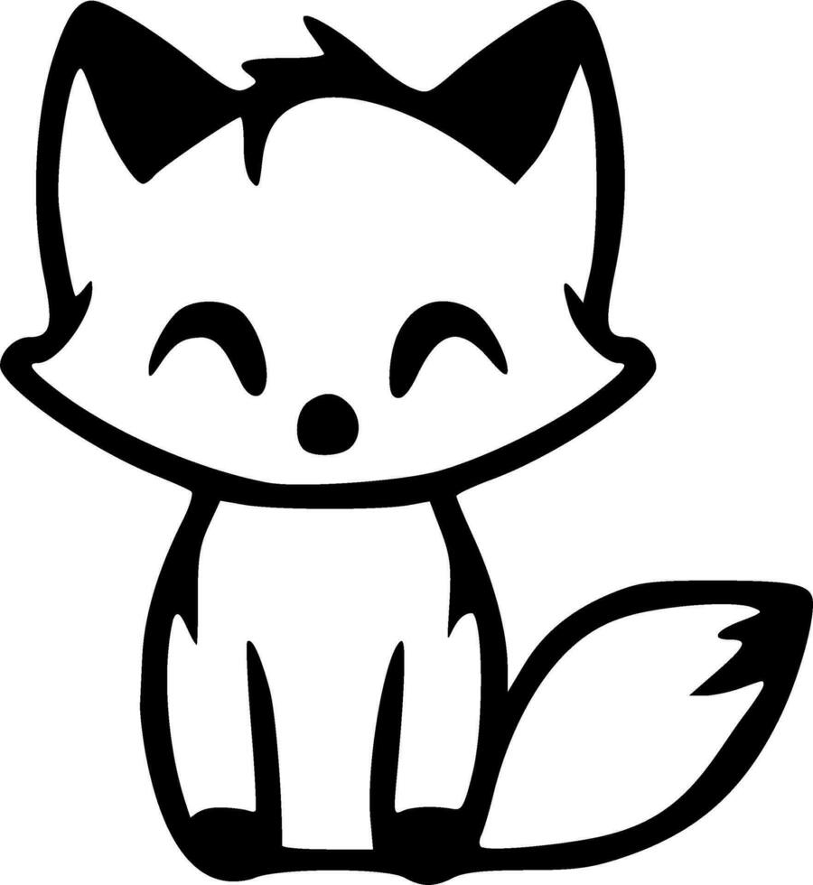Cute sitting fox black outlines monochrome vector illustration