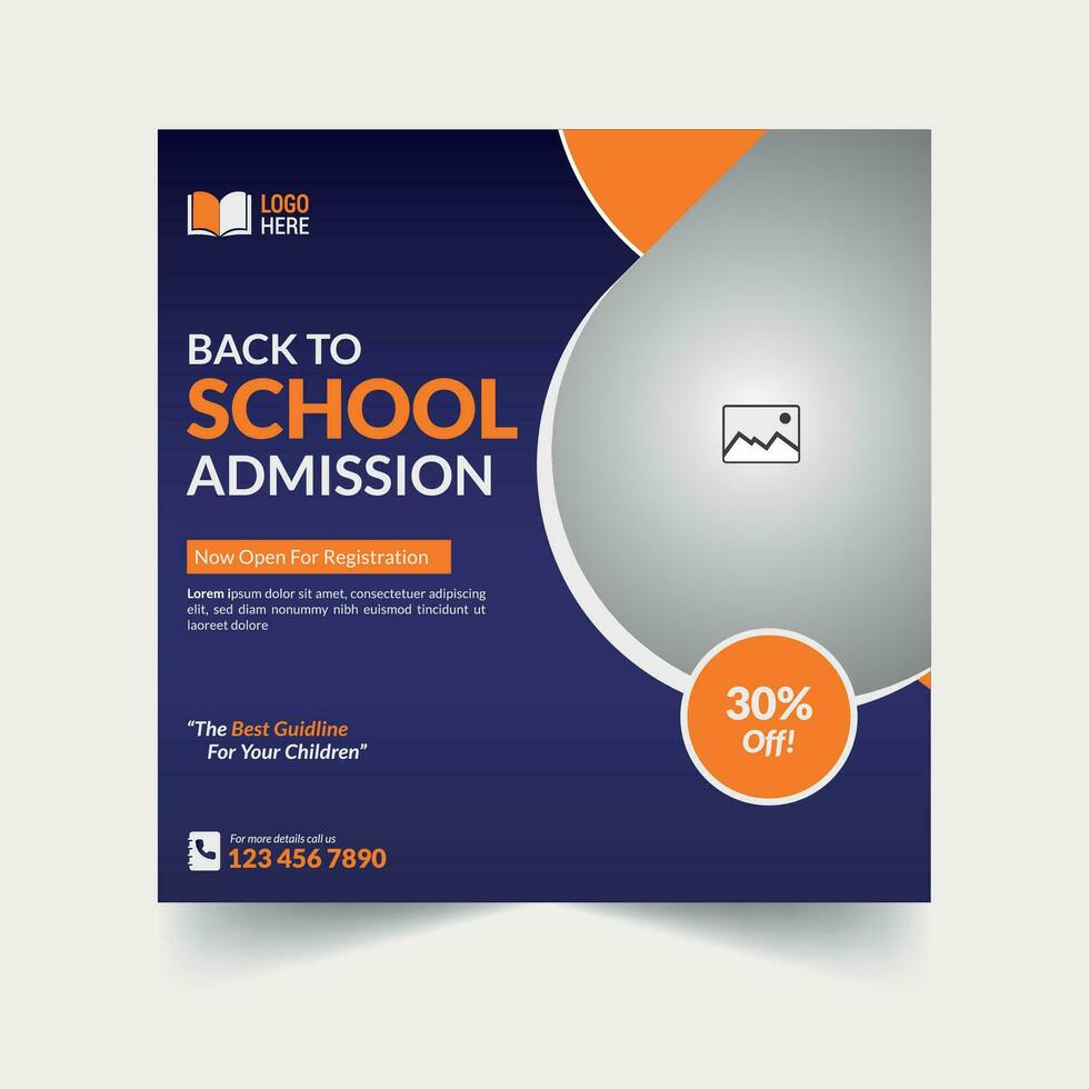 Back To School Admission Promotion Post Template, School Admission Banner vector