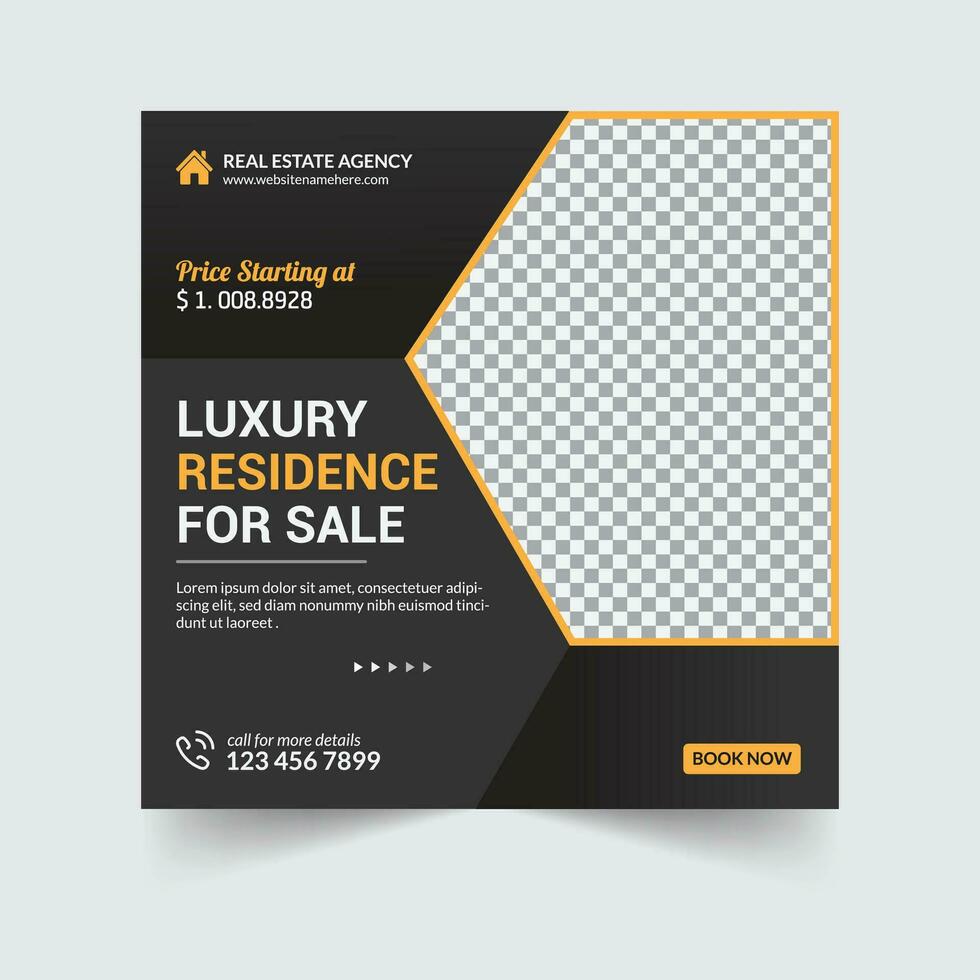 Real estate social media post template, luxury residence post template design vector