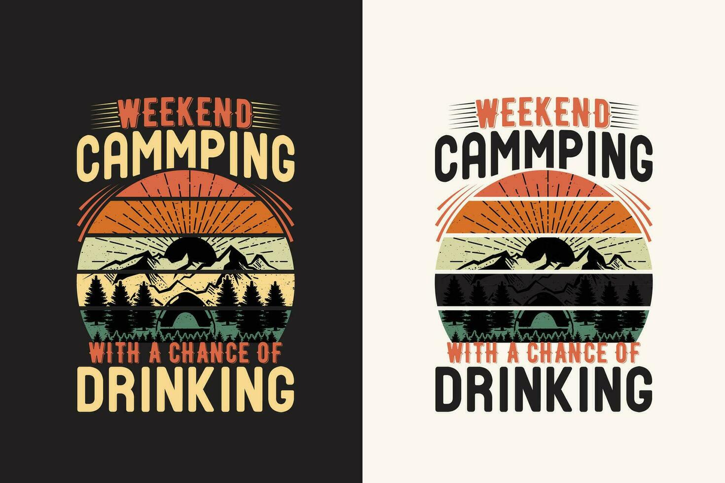 Camping t shirt design retro vintage color print ready files vector