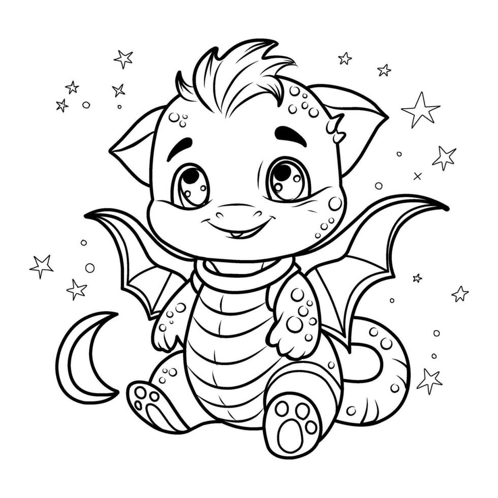 COLORING PAGE dinosaur baby. Dragon cute funny character linear illustration childrens for coloring. vector