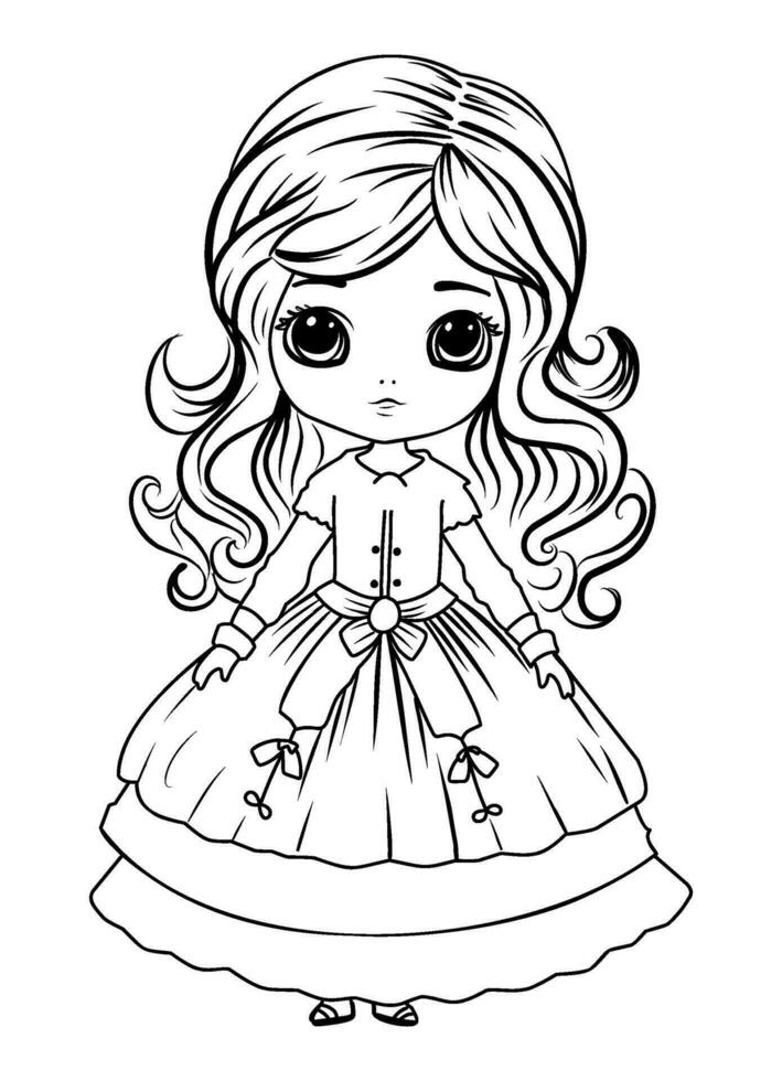 Princess coloring page. Coloring page princess in a crown and royal clothes vector