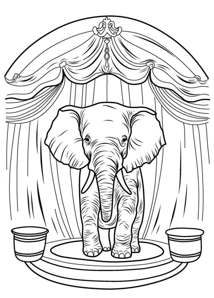 Elephant in the circus coloring page. Elephant in the circus arena coloring page. vector