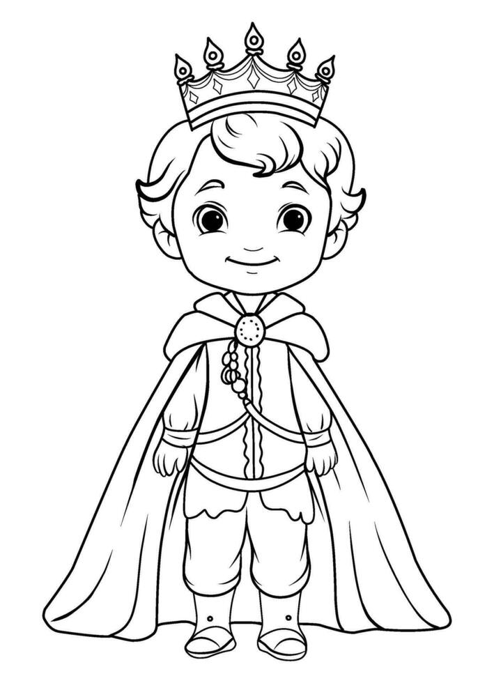 Prince coloring page. Coloring page prince in a crown and royal clothes vector