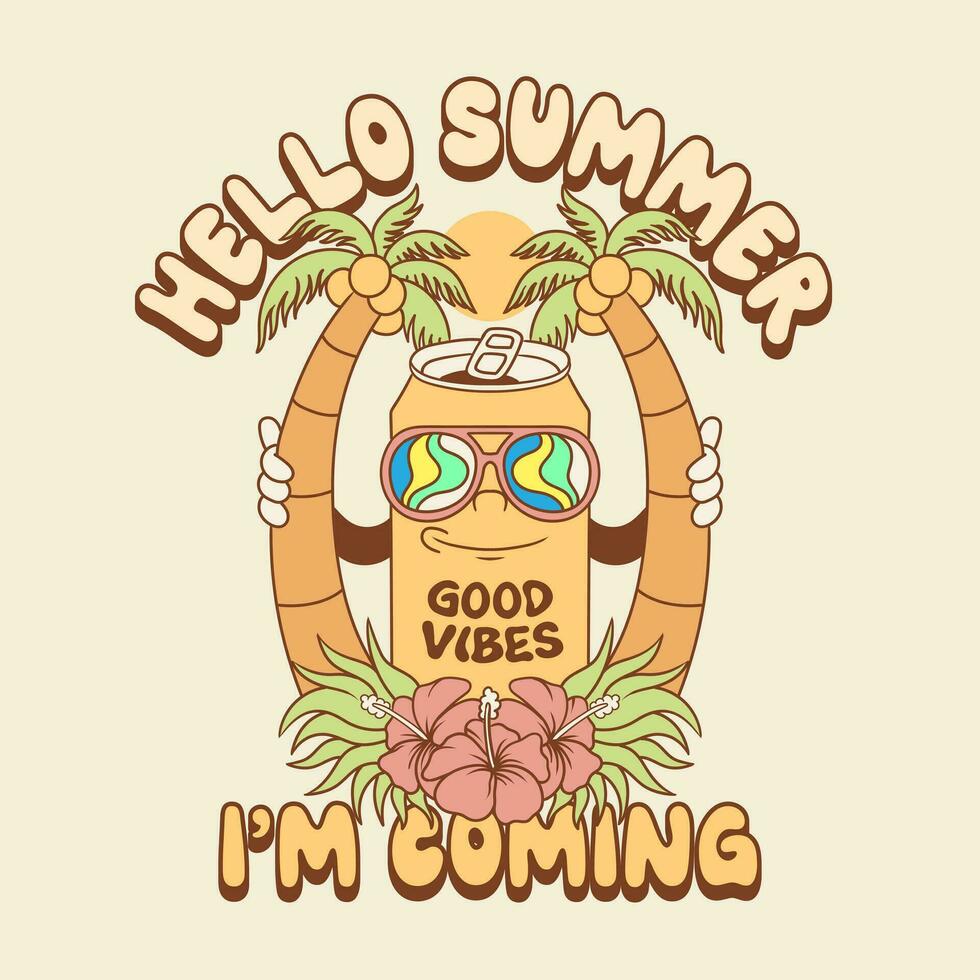 retro groovy mascot character illustration vector