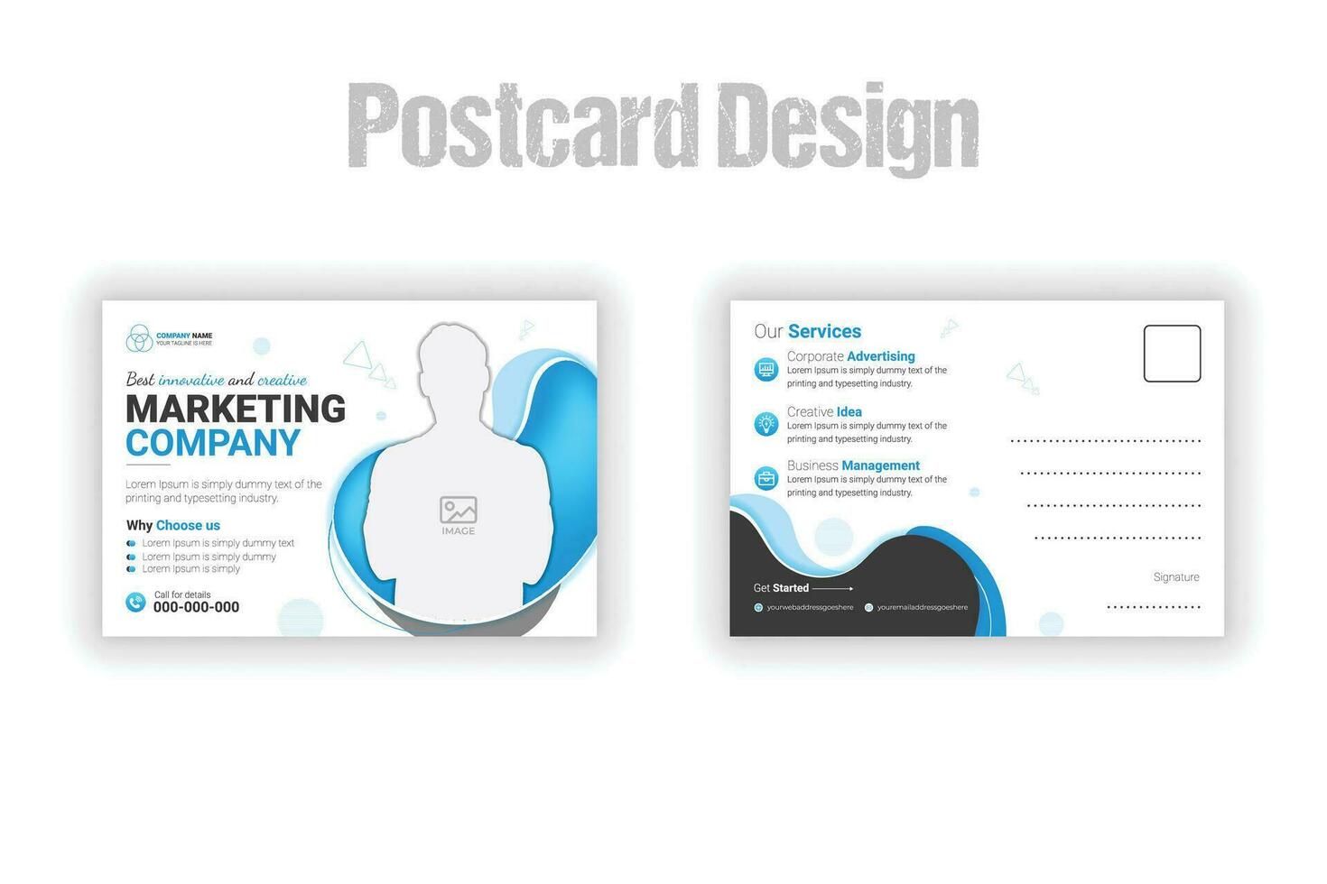 Professional business postcard template with amazing and modern postcard design with abstract blue gradient color shapes and white background. Stylish corporate EDDM vector