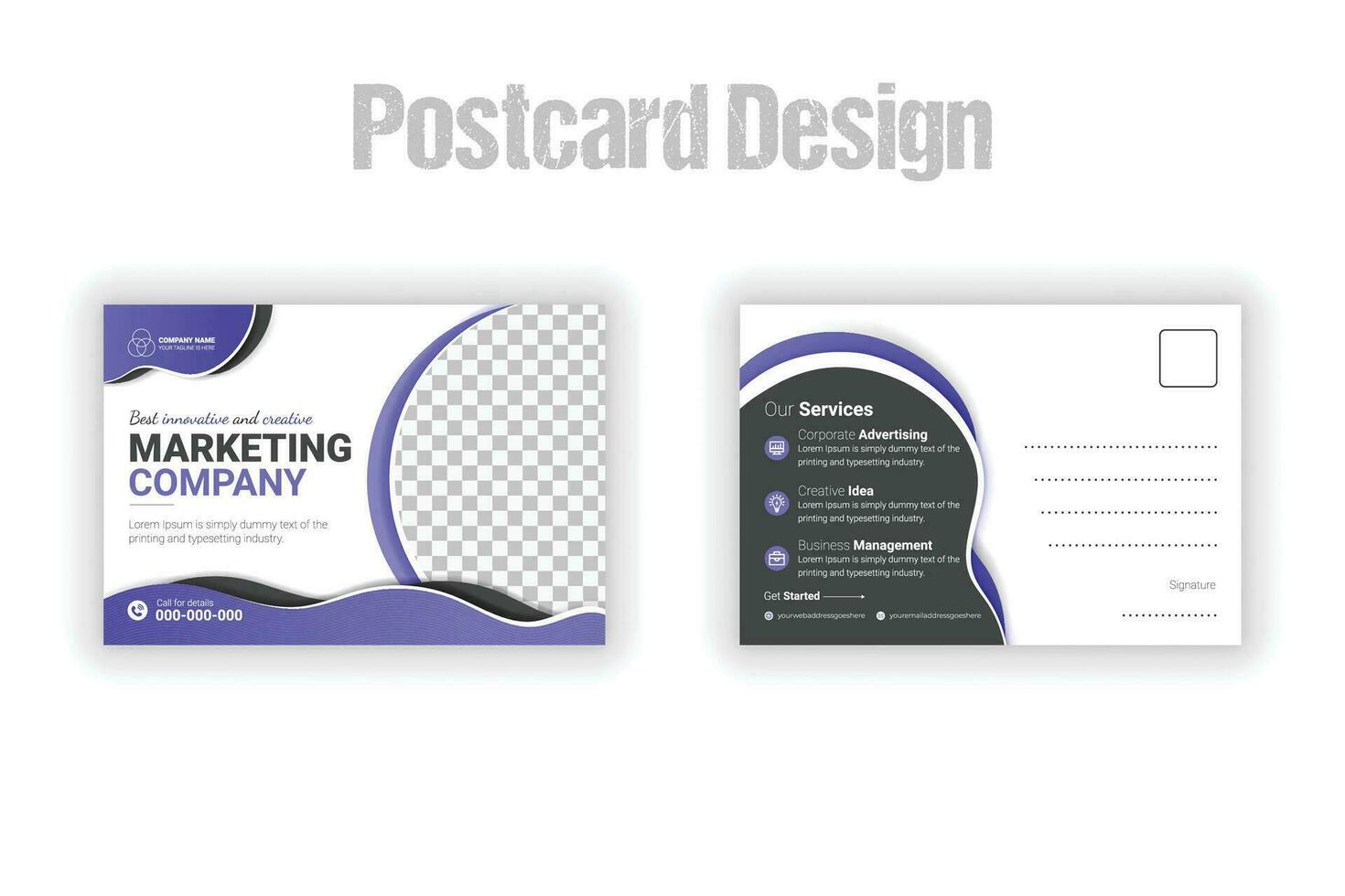 Professional business postcard easy to use and customizable with abstract purple gradient color shape and white background, modern creative and business EDDM design template vector