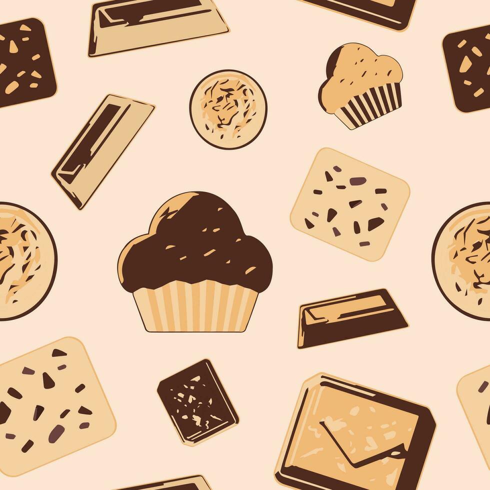 Chocolate pattern seamless vector on cream color background , chocolate pattern seamless wallpaper