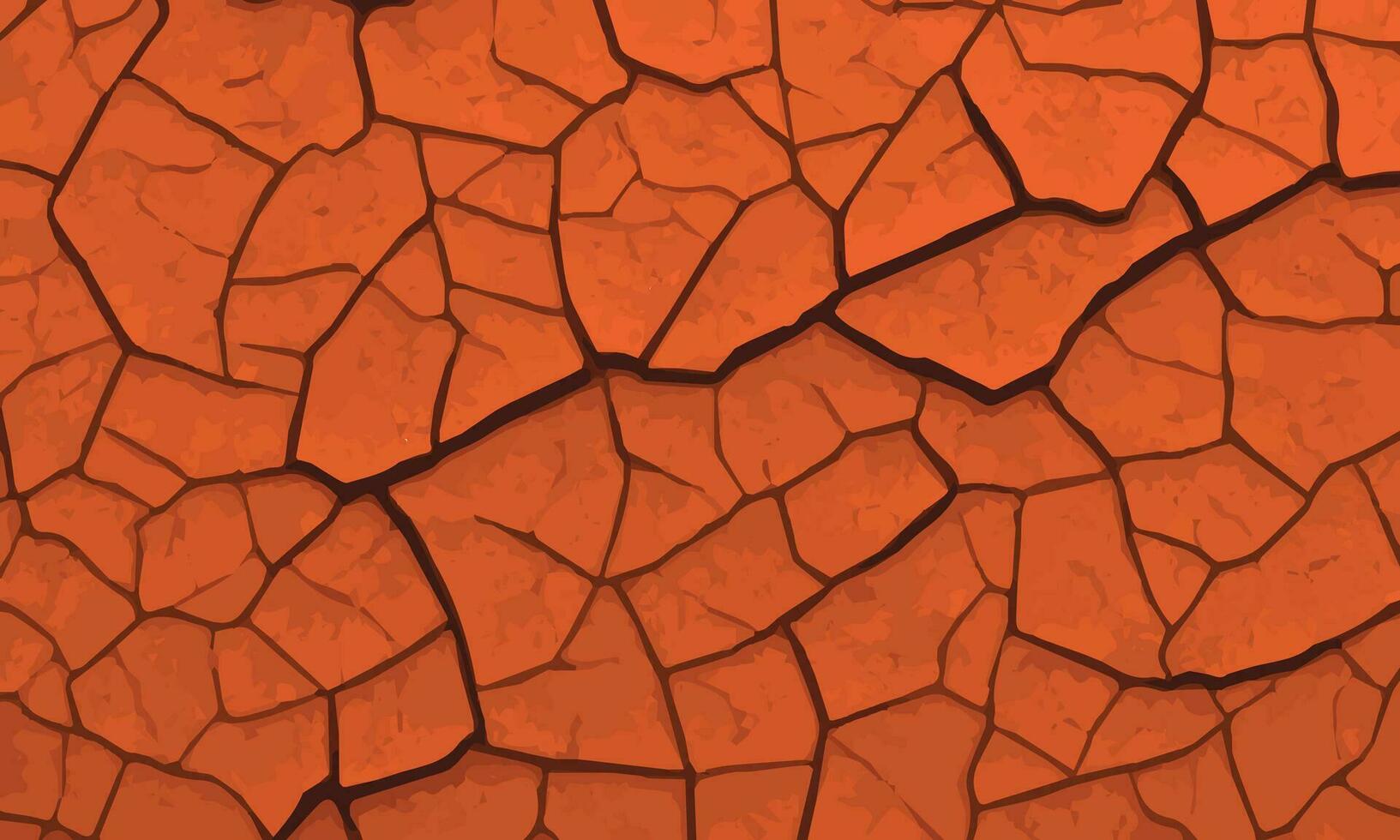 Dry and broken orange soil vector background , grungy dry cracking parched earth
