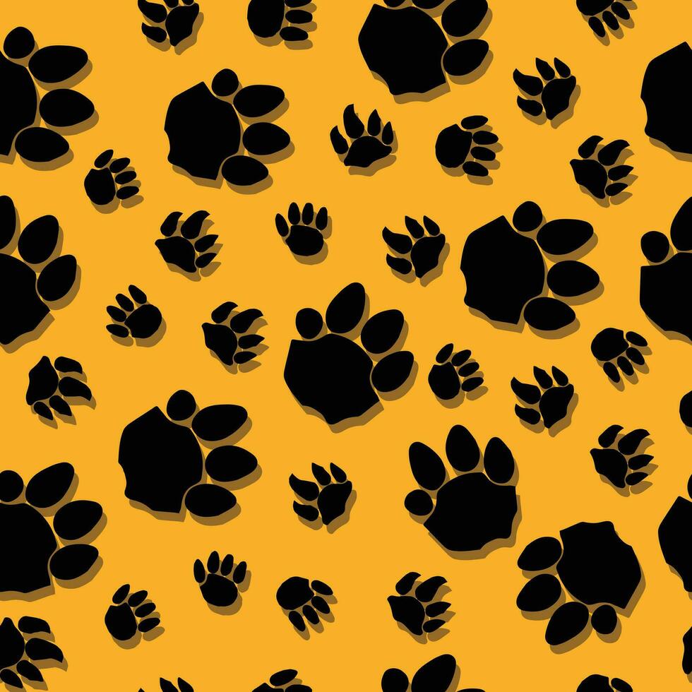 Tiger paw element pattern seamless vector on yellow background , animal pattern seamless wallpaper