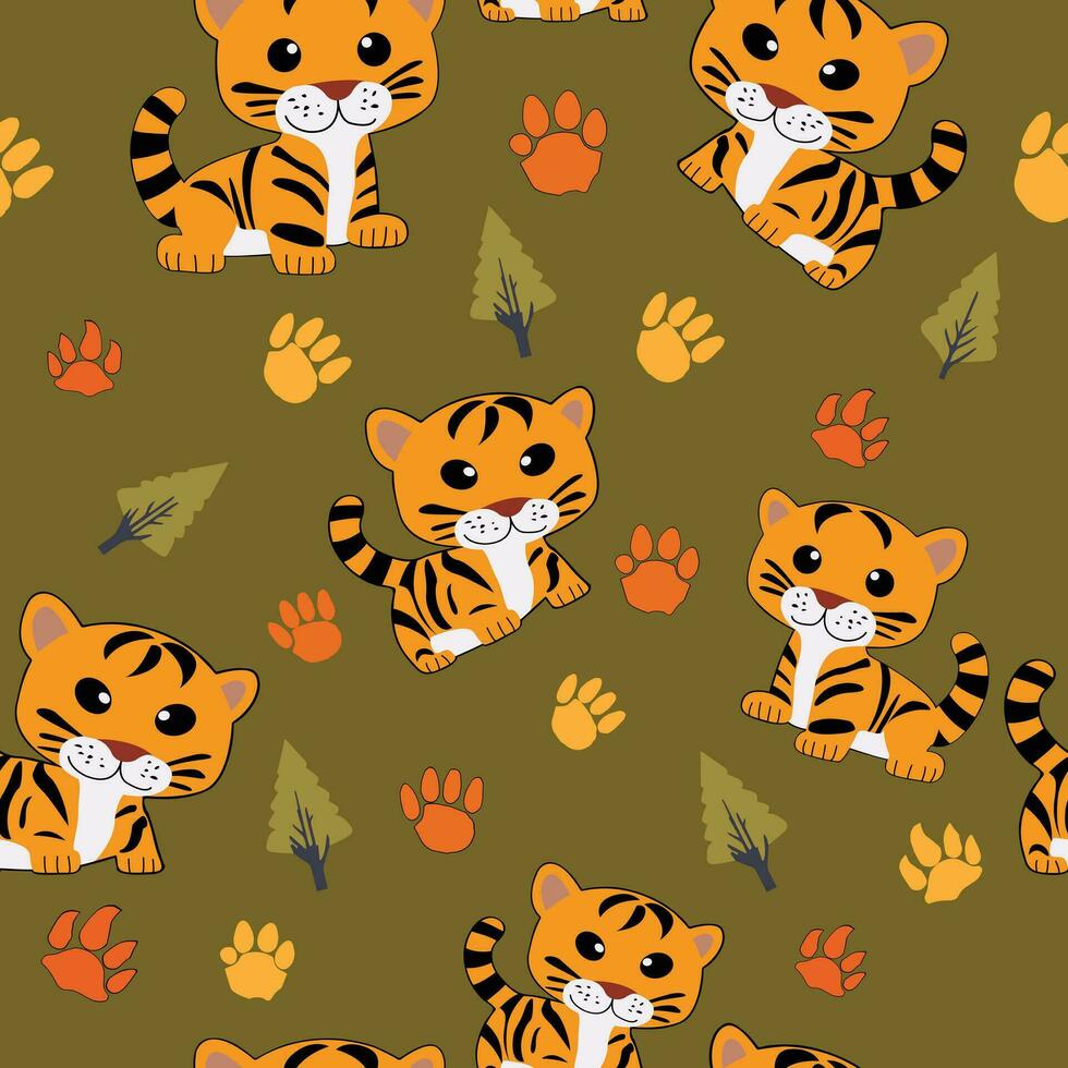Tiger element pattern seamless vector on green background , animal pattern seamless wallpaper