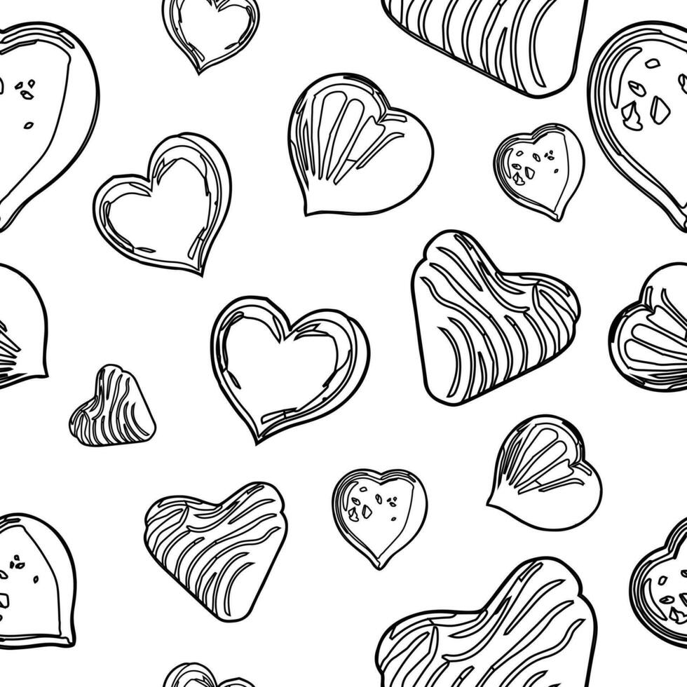 Chocolate heart outline pattern seamless vector on white background , chocolate valentine line art pattern wallpaper