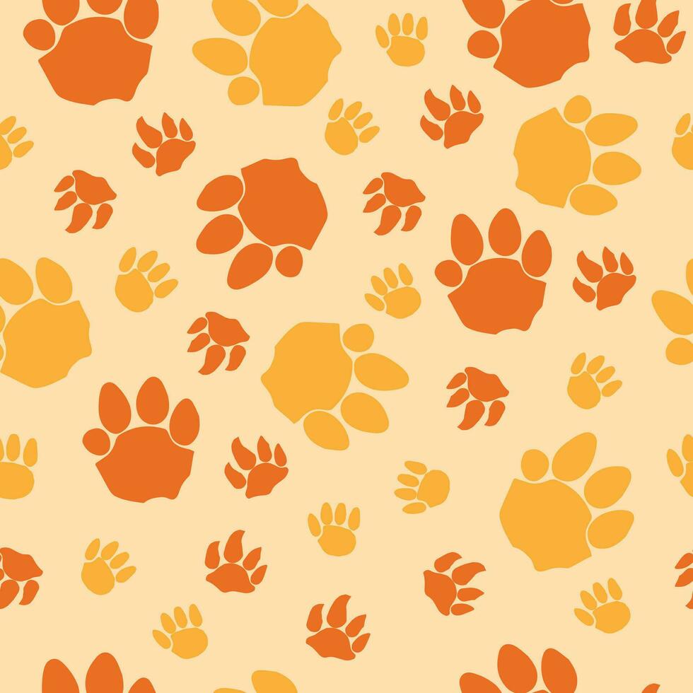 Tiger paw element pattern seamless vector on orange background , animal pattern seamless wallpaper