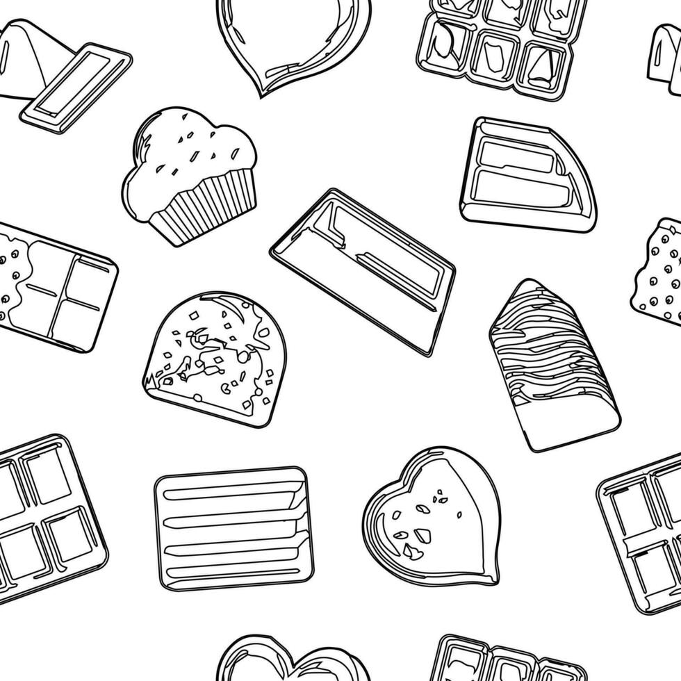 Chocolate outline pattern seamless vector on white background , chocolate line art pattern wallpaper