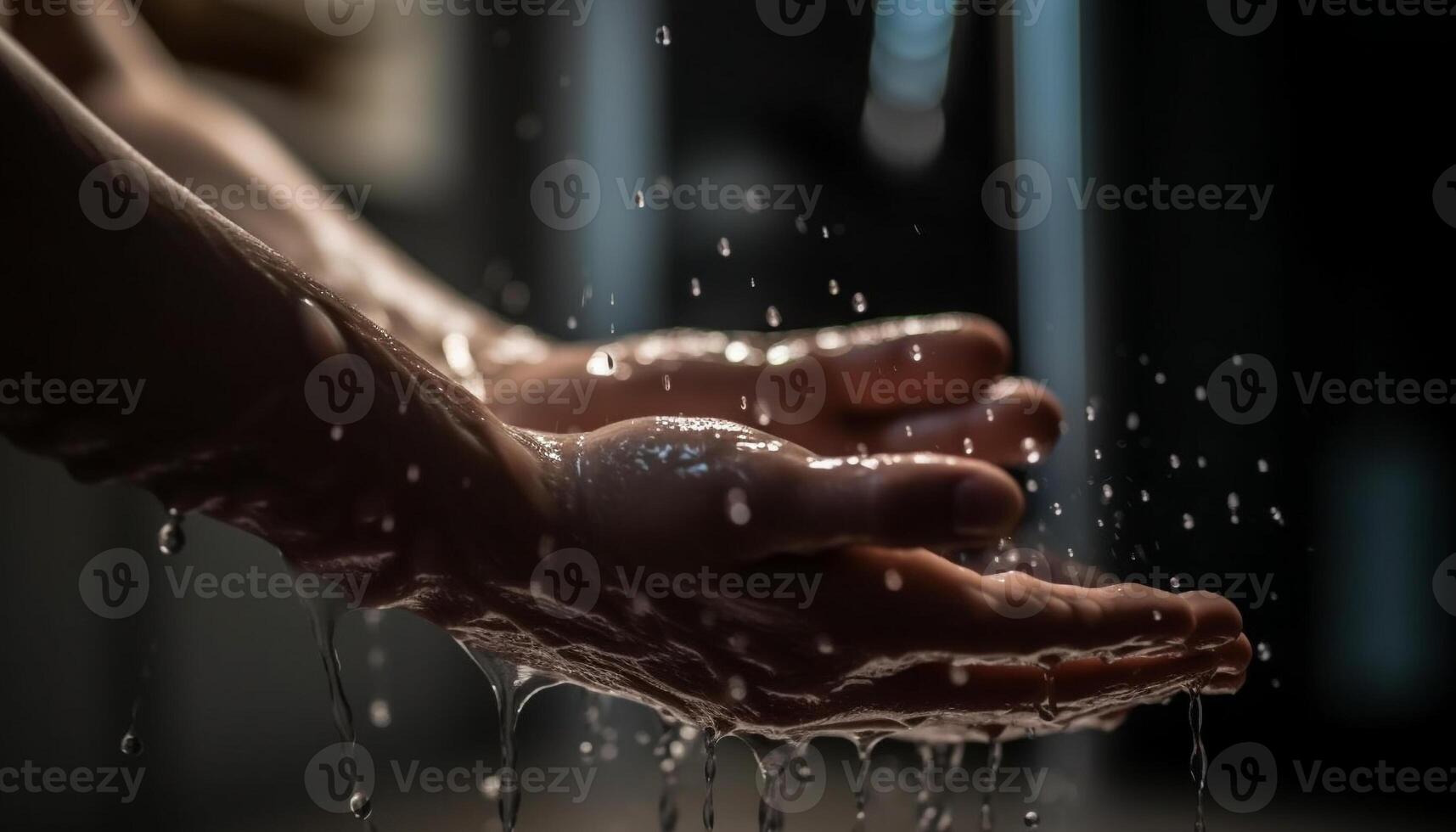 Caucasian hand pouring fresh water, splashing drops, refreshing one person generated by AI photo