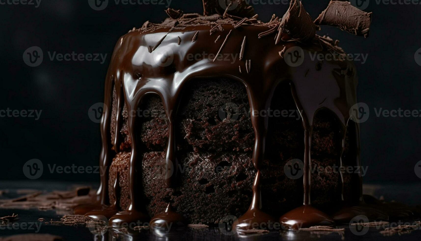 Homemade chocolate fudge brownie, a sweet indulgence on wood table generated by AI photo