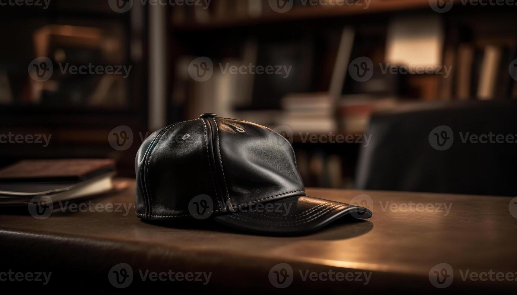 moderno hombres Moda elegante cuero béisbol gorra en oscuro antecedentes generado por ai foto