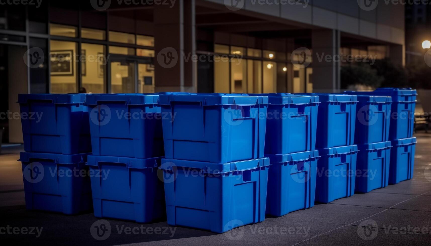 Empty blue container stack in a modern freight transportation warehouse generated by AI photo