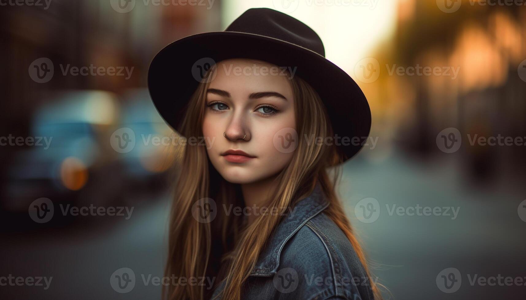 One fashionable young woman exudes confidence and sensuality outdoors generated by AI photo