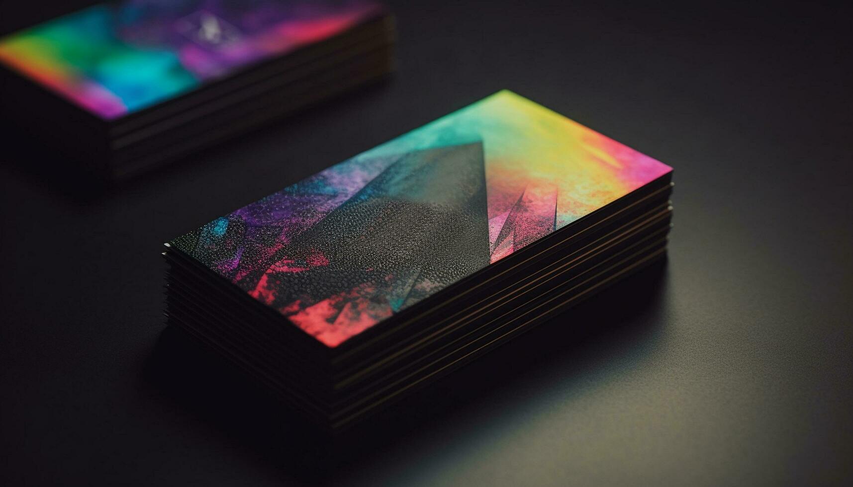Vibrant colored book covers illuminate the dark table with wisdom generated by AI photo