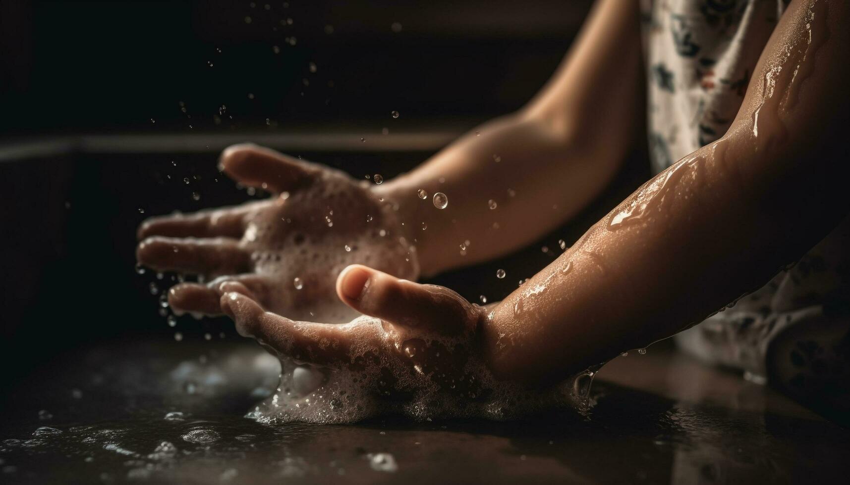 sonriente mujer amasadura masa, salpicaduras agua para Fresco horneando divertido generado por ai foto