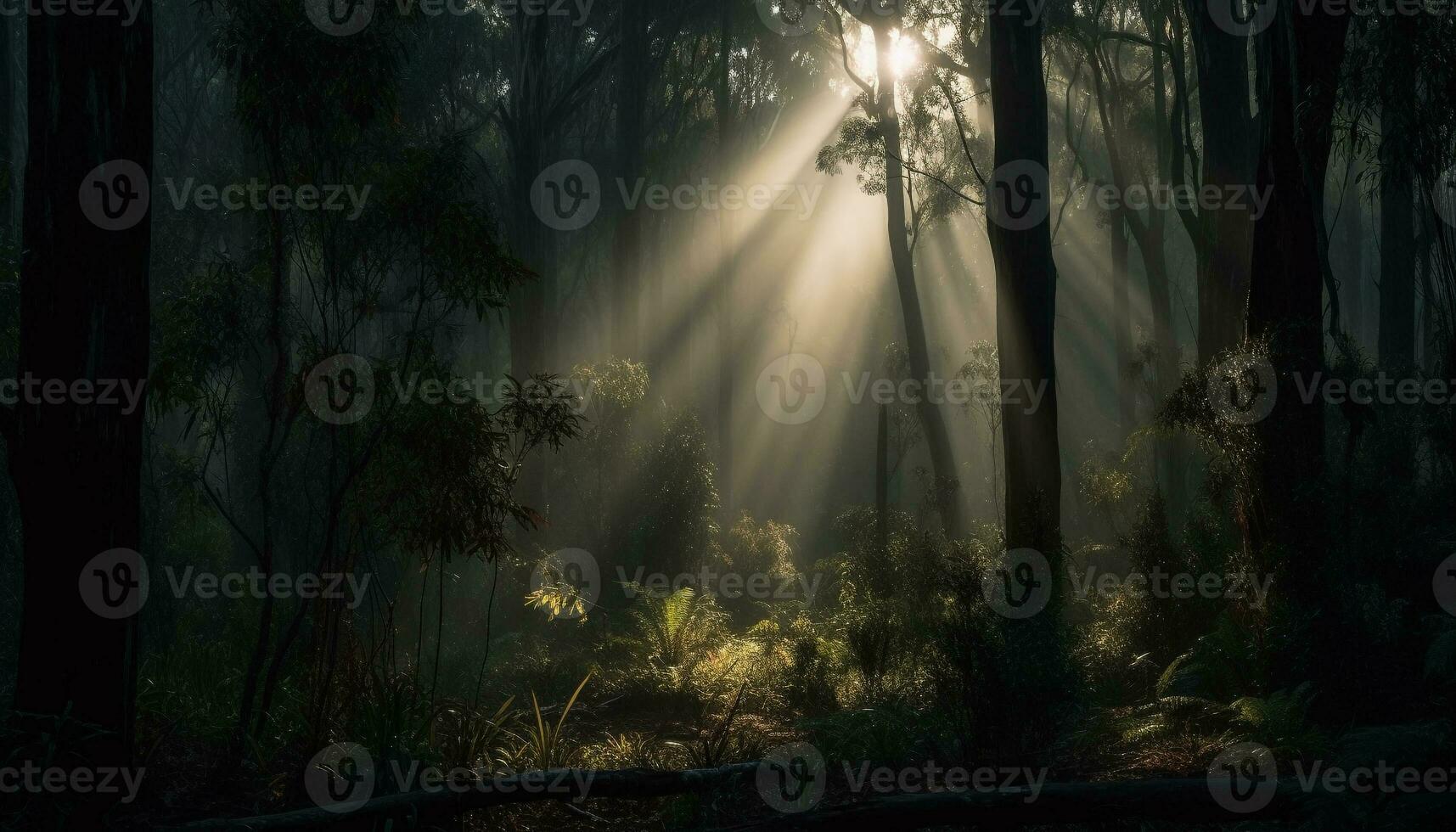 Spooky forest silhouette, mystery in the dark autumn landscape generated by AI photo