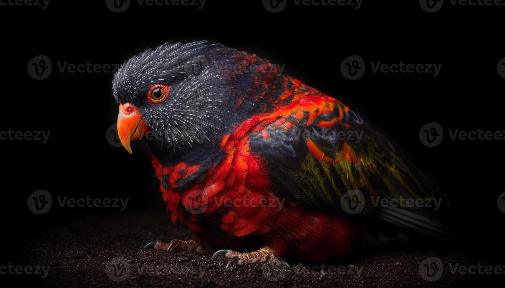 Vibrant macaw perching on branch, feathers multi colored and bright generated by AI photo