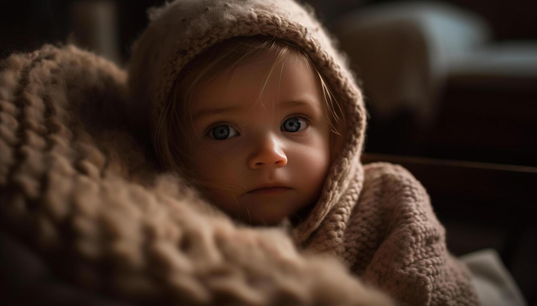 Cute Caucasian baby boy, portrait of innocence and happiness, smiling generated by AI photo