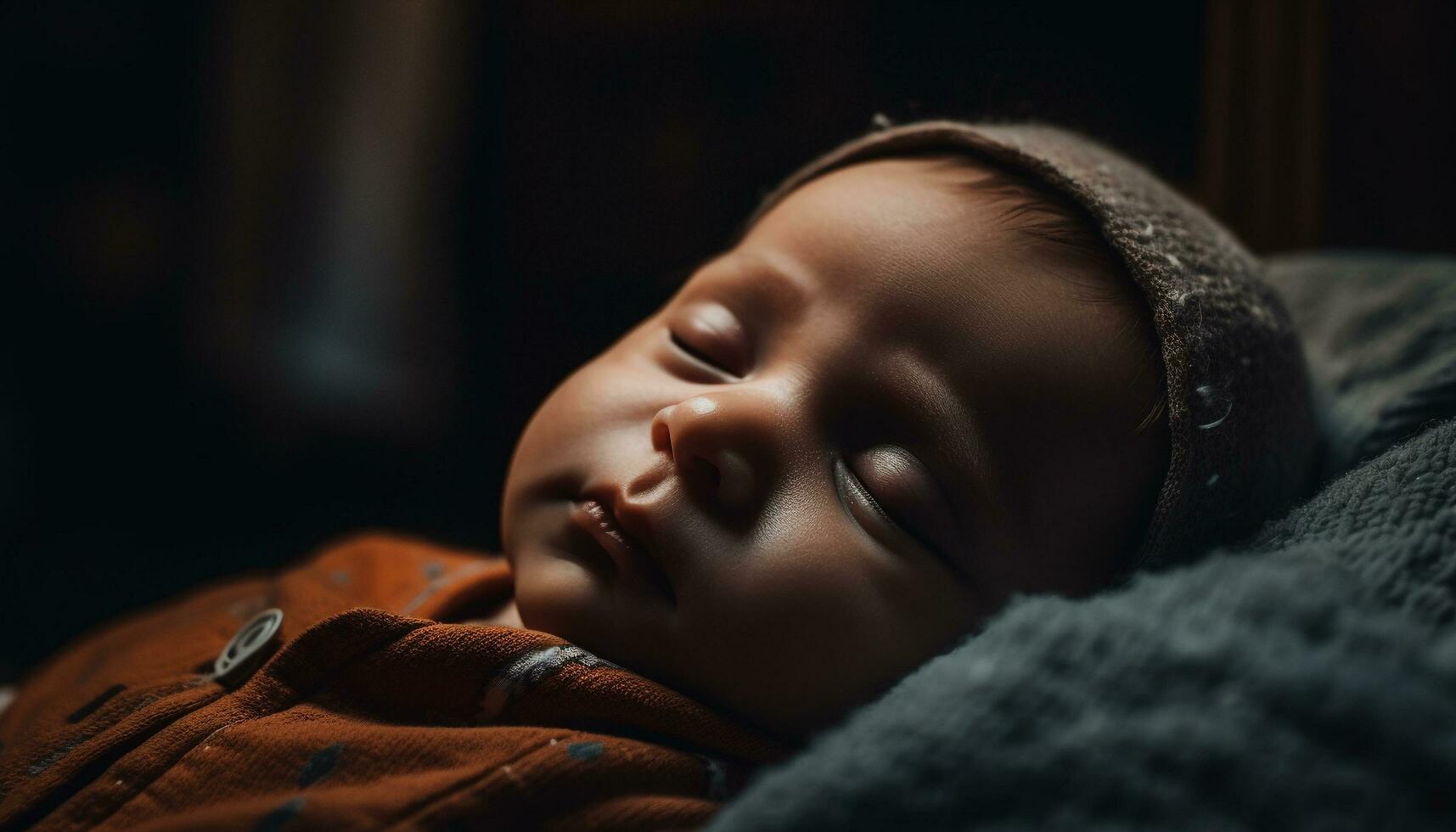 Cute Caucasian baby boy sleeping peacefully, a portrait of innocence generated by AI photo