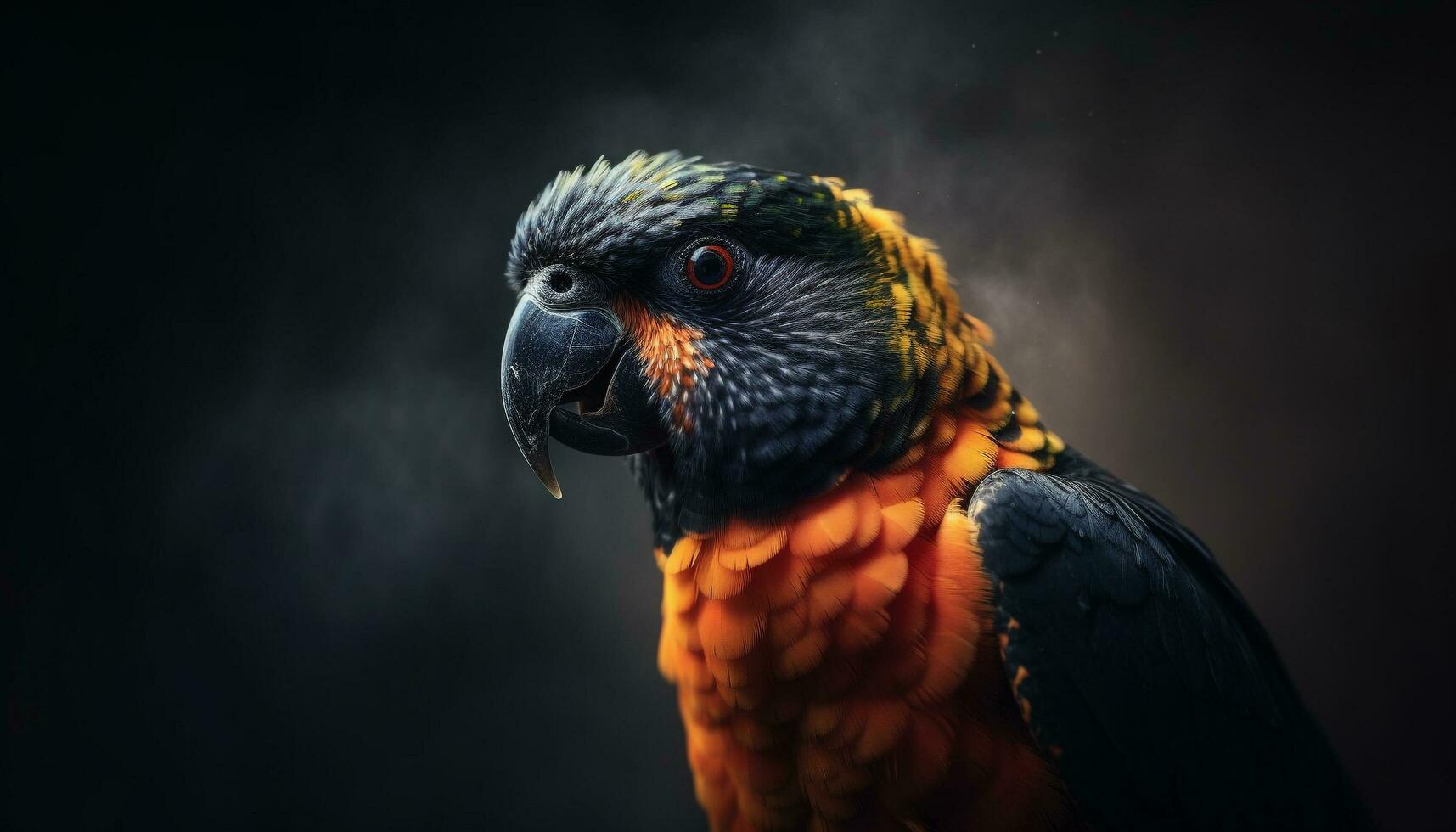 Vibrant macaw perching on branch, feathers multi colored, beak yellow generated by AI photo