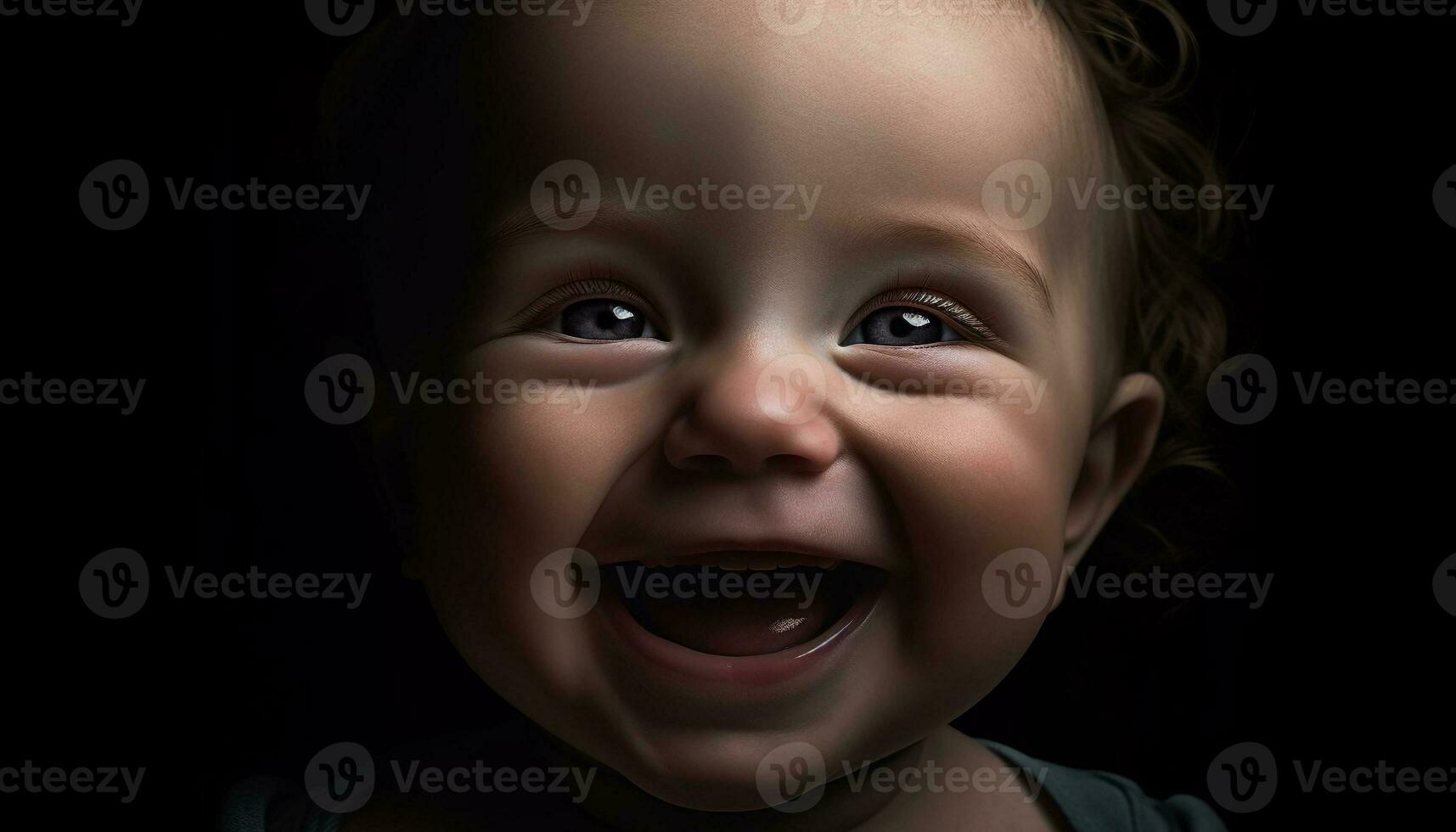 Cute smiling child portrait exudes cheerful happiness and innocence generated by AI photo