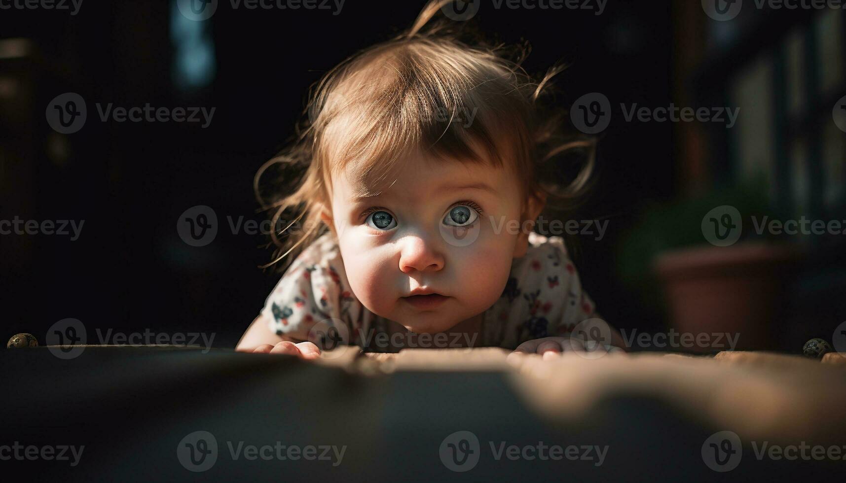 Cute Caucasian baby girl smiling outdoors, playing and having fun generated by AI photo