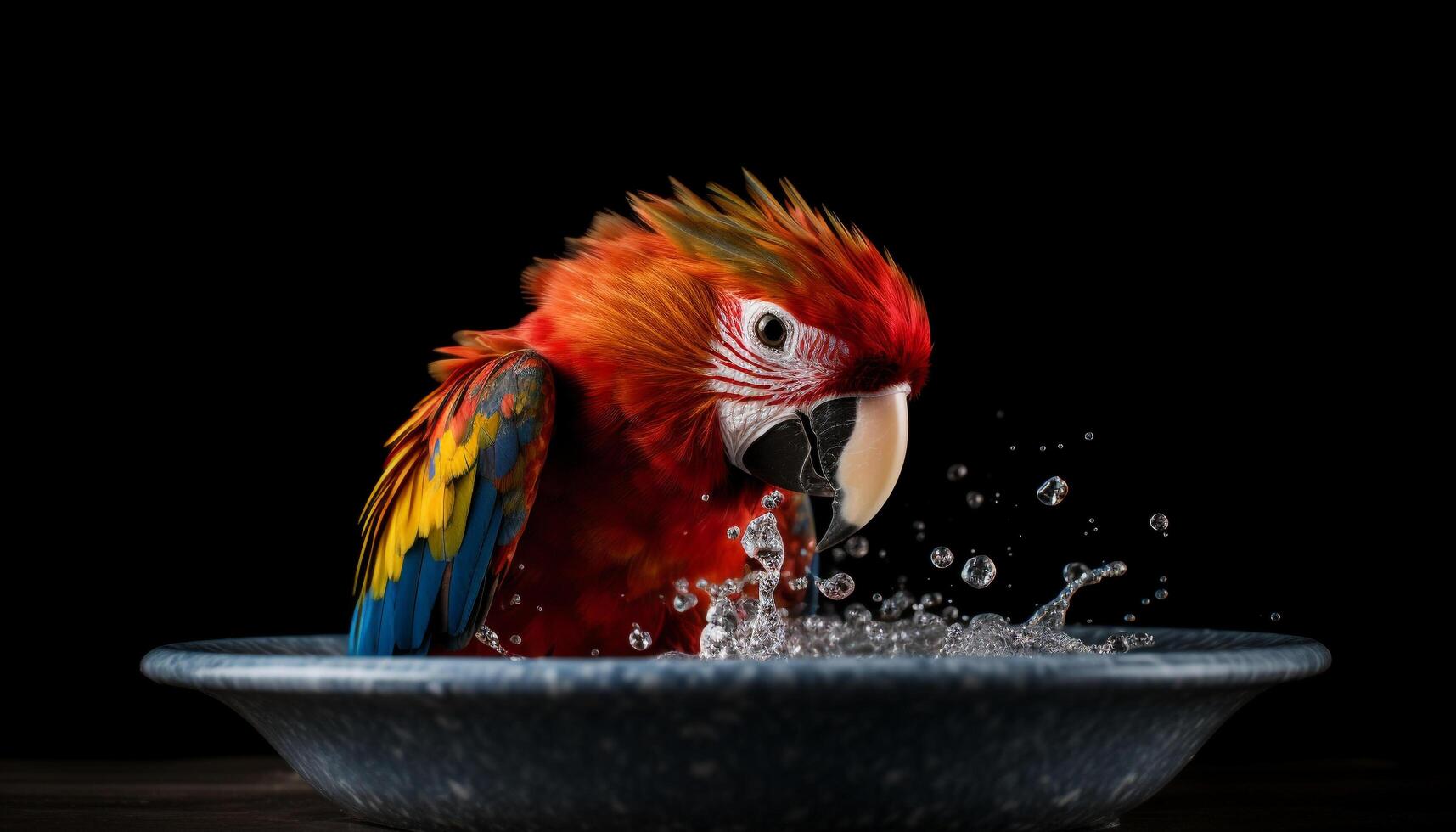 Vibrant gold and blue macaw perching on branch in rainforest generated by AI photo