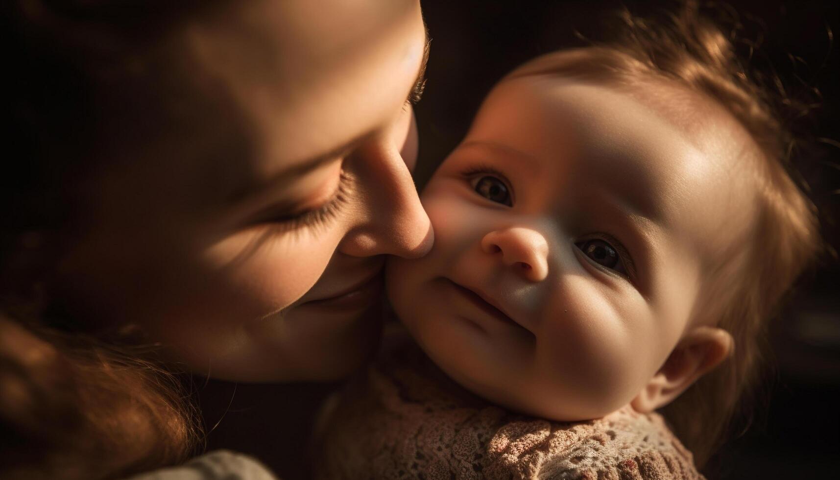 Smiling family embraces new life outdoors, playing with playful toddler generated by AI photo