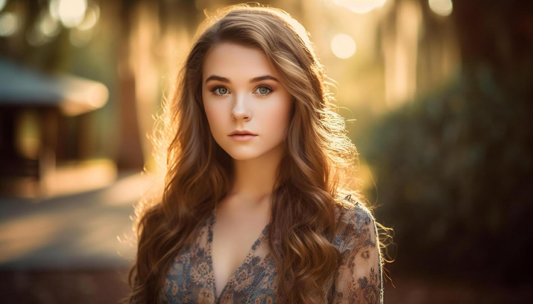 Young adult woman with brown and long blond hair smiling generated by AI photo