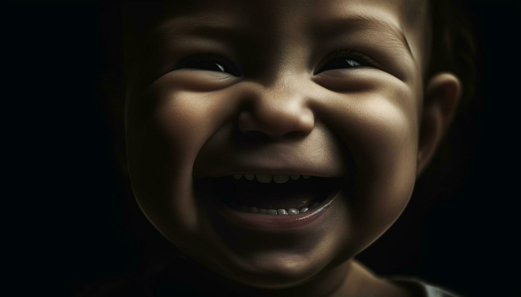 Smiling child brings cheerful happiness with cute portrait and laughter generated by AI photo