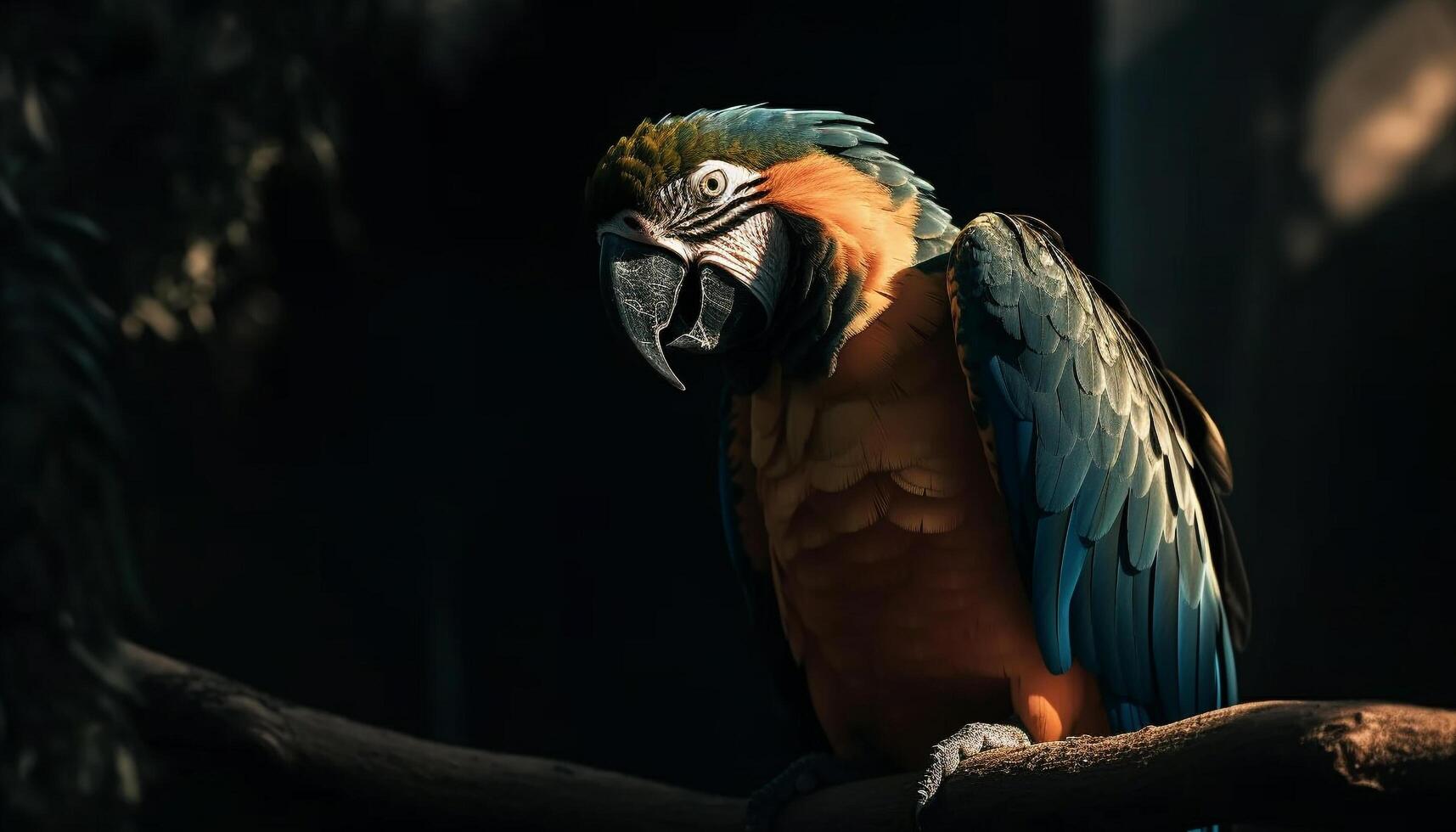 Colorful macaw perched on branch, feathers and beak vibrant generated by AI photo