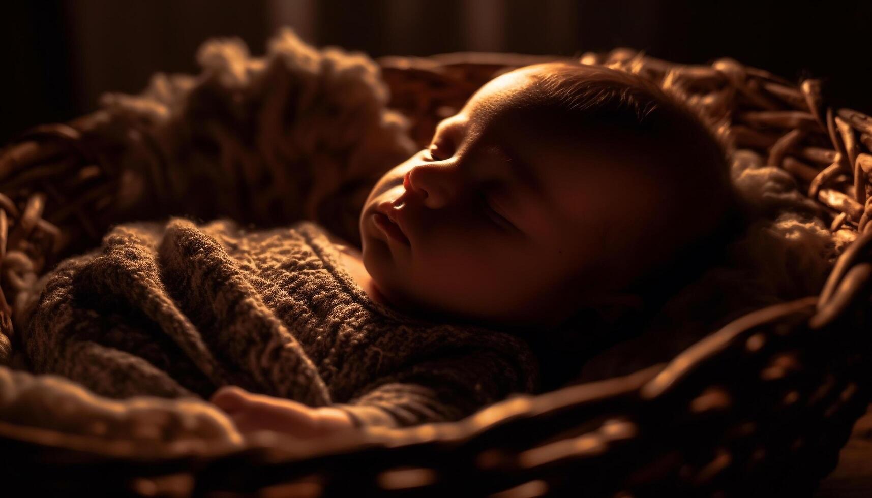 Serene baby boy sleeping peacefully in comfortable blanket at home generated by AI photo