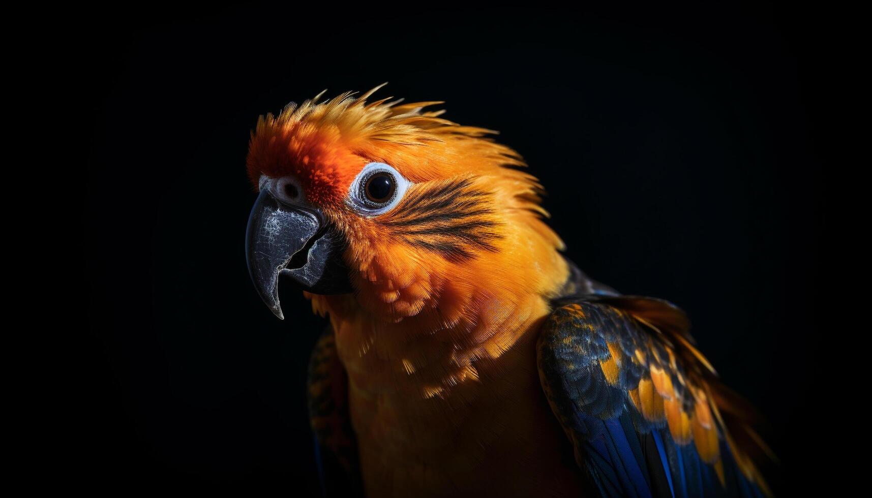 Vibrant macaw perching on branch, feathers of yellow and blue generated by AI photo