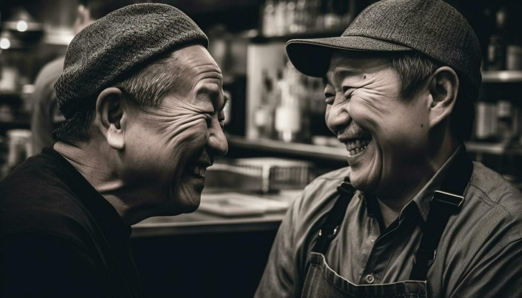 Smiling black and white couple enjoy city life together at night generated by AI photo